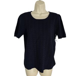 Draper James Womens Navy Blue Cable Knit Short Sleeve Sweater Top Size L